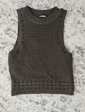 Express Olive Green Crochet Knit Tank Top